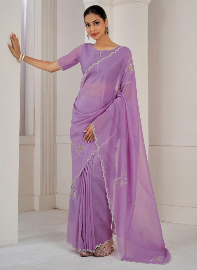 Crush Silk Lilac Ceremonial Wear Hand Work Saree